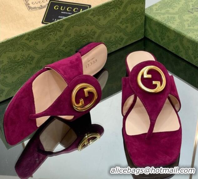 Grade Quality Gucci Blondie Flat Slide Thong Sandals in Suede with Interlocking G Purple 427040