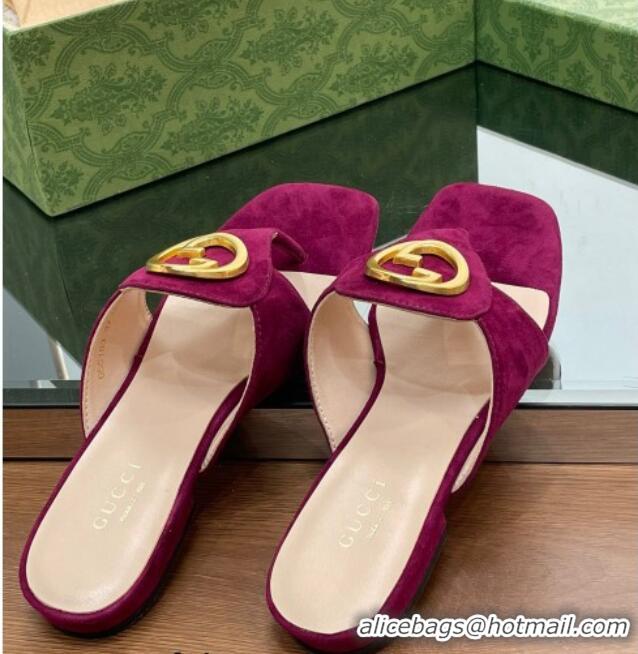 Grade Quality Gucci Blondie Flat Slide Thong Sandals in Suede with Interlocking G Purple 427040