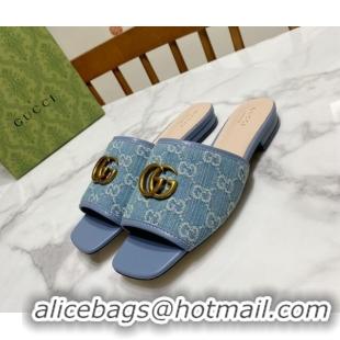 Sumptuous Gucci Denim Flat Slide Sandals with GG Blue 427042