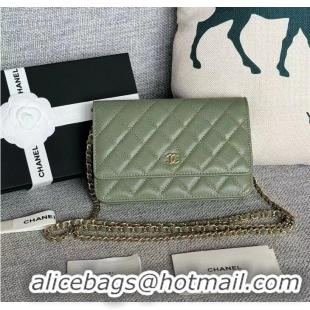 ​Grade Design Chanel Boy Wallet WOC Bag In Grained Leather With Chain CH61803 Light Green/Gold