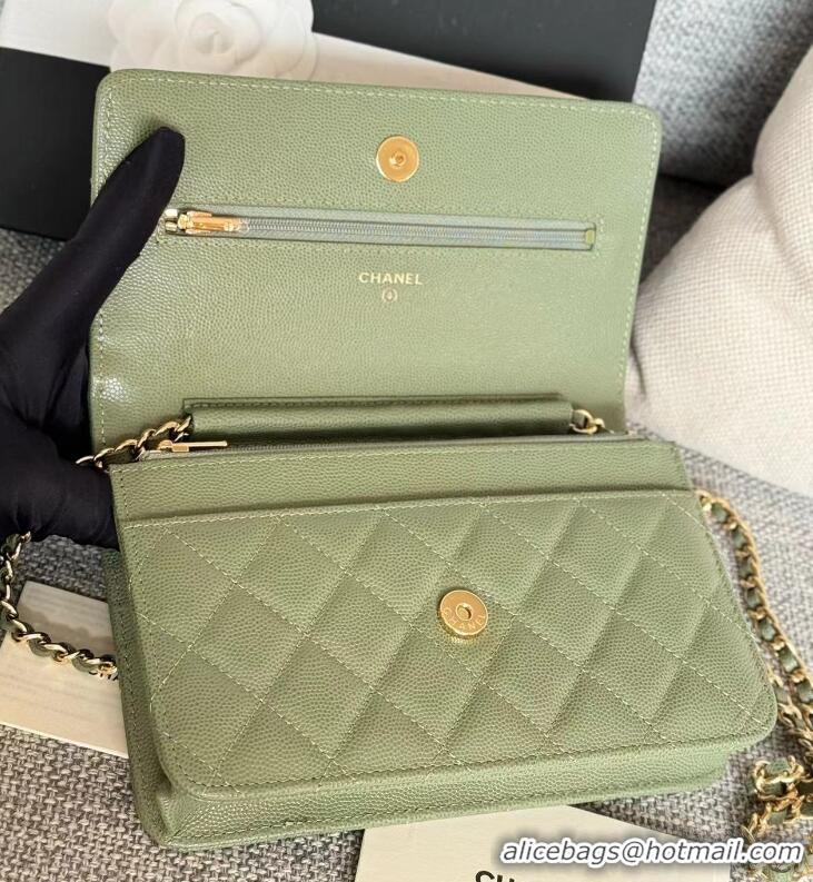 ​Grade Design Chanel Boy Wallet WOC Bag In Grained Leather With Chain CH61803 Light Green/Gold