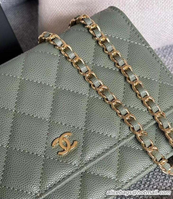 ​Grade Design Chanel Boy Wallet WOC Bag In Grained Leather With Chain CH61803 Light Green/Gold