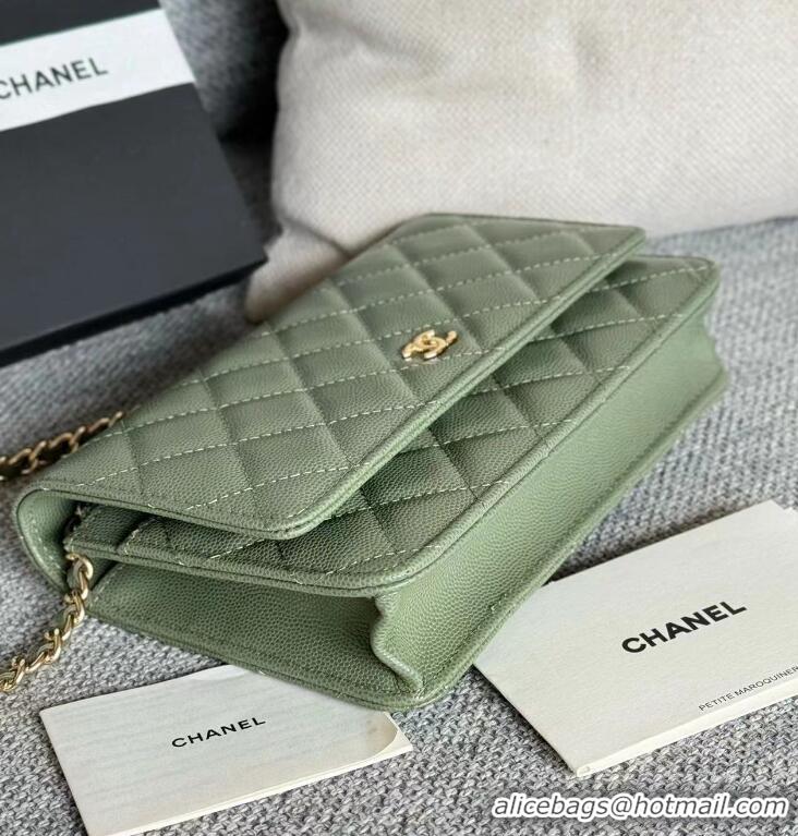 ​Grade Design Chanel Boy Wallet WOC Bag In Grained Leather With Chain CH61803 Light Green/Gold