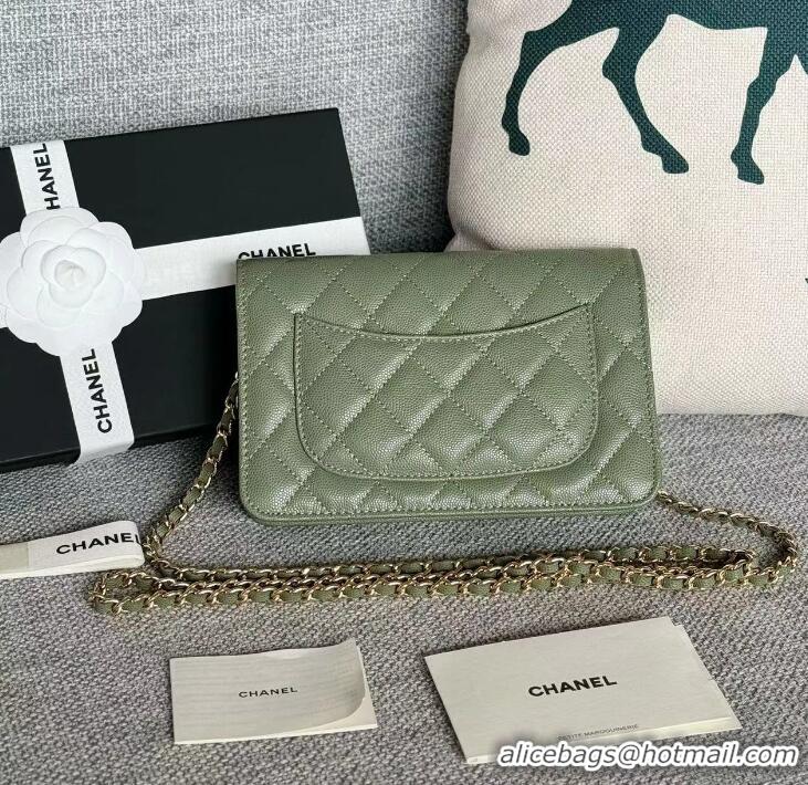 ​Grade Design Chanel Boy Wallet WOC Bag In Grained Leather With Chain CH61803 Light Green/Gold