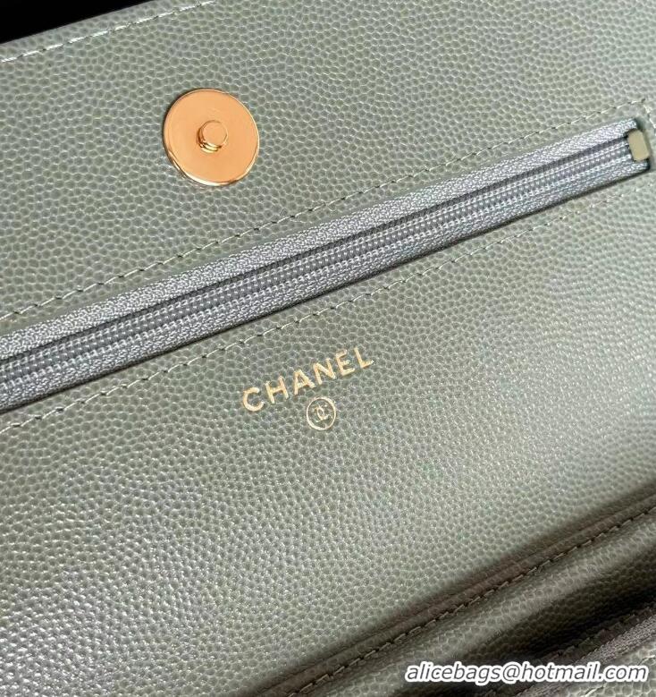 ​Grade Design Chanel Boy Wallet WOC Bag In Grained Leather With Chain CH61803 Light Green/Gold