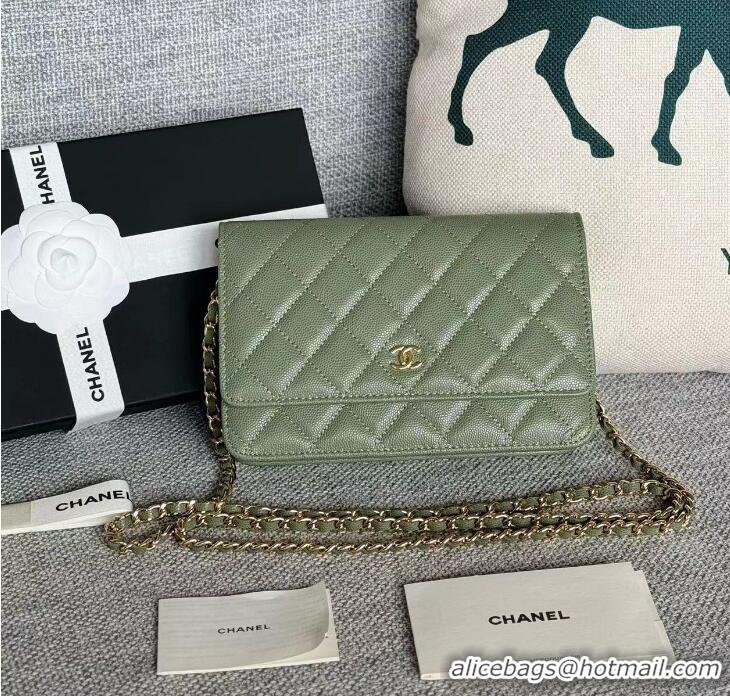 ​Grade Design Chanel Boy Wallet WOC Bag In Grained Leather With Chain CH61803 Light Green/Gold