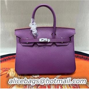 Reasonable Price Hermes Birkin 30cm Togo Leather Bag 6088 Purple Silver