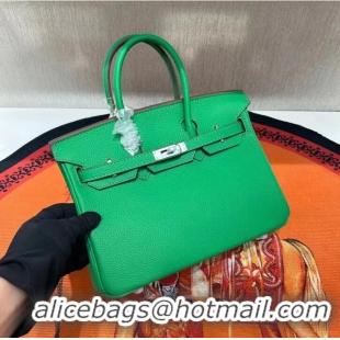 Top Quality Hermes Birkin 30cm Togo Leather Bag 6088 Green Silver