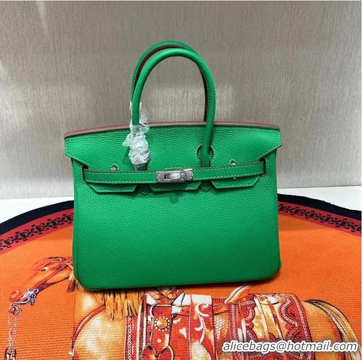 Top Quality Hermes Birkin 30cm Togo Leather Bag 6088 Green Silver