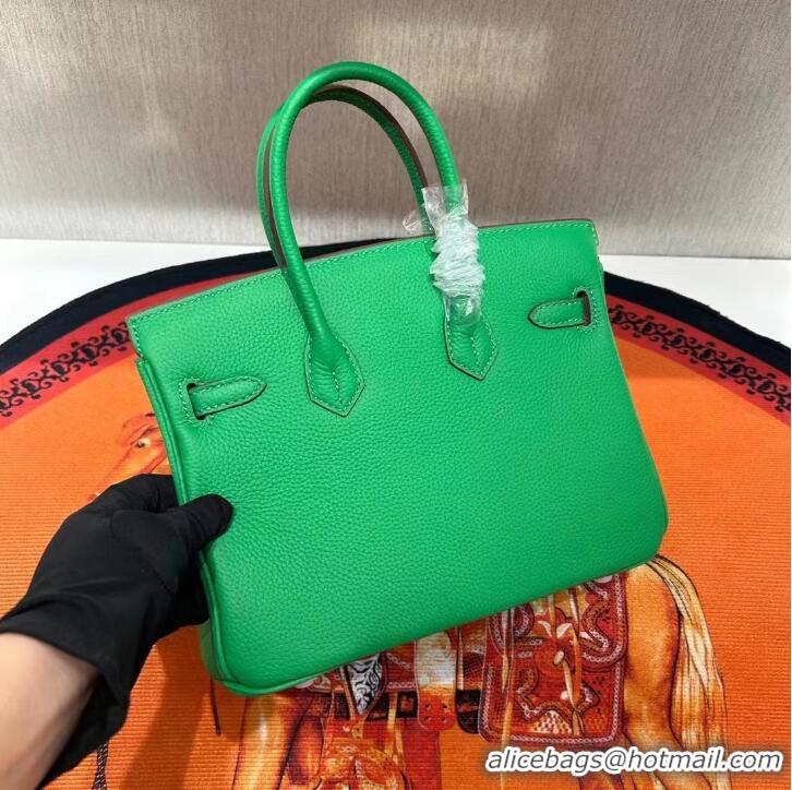 Top Quality Hermes Birkin 30cm Togo Leather Bag 6088 Green Silver