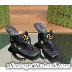 Buy Luxury Gucci Double G Thong Slide Sandals 5.5cm in Chevron Leather Black 427046