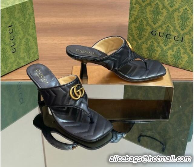 Buy Luxury Gucci Double G Thong Slide Sandals 5.5cm in Chevron Leather Black 427046