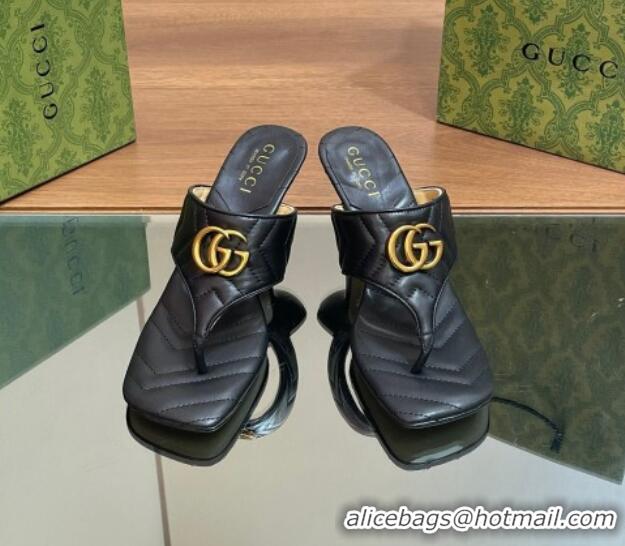 Buy Luxury Gucci Double G Thong Slide Sandals 5.5cm in Chevron Leather Black 427046