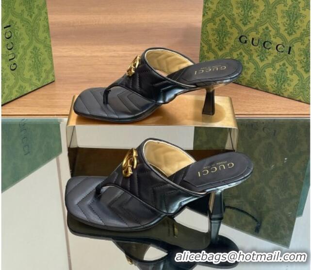 Buy Luxury Gucci Double G Thong Slide Sandals 5.5cm in Chevron Leather Black 427046