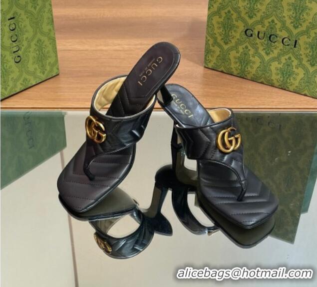 Buy Luxury Gucci Double G Thong Slide Sandals 5.5cm in Chevron Leather Black 427046