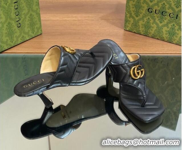 Buy Luxury Gucci Double G Thong Slide Sandals 5.5cm in Chevron Leather Black 427046