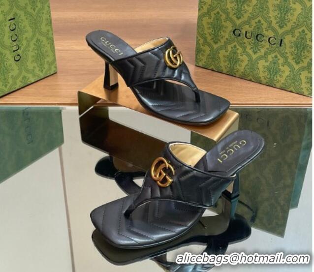 Buy Luxury Gucci Double G Thong Slide Sandals 5.5cm in Chevron Leather Black 427046