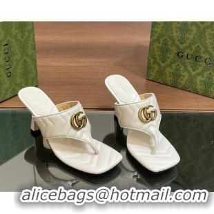 Sophisticated Gucci Double G Thong Slide Sandals 5.5cm in Chevron Leather White 427047