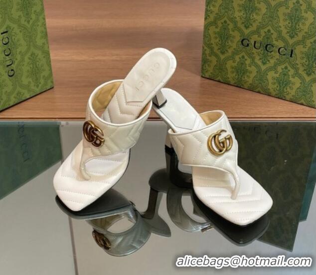 Sophisticated Gucci Double G Thong Slide Sandals 5.5cm in Chevron Leather White 427047