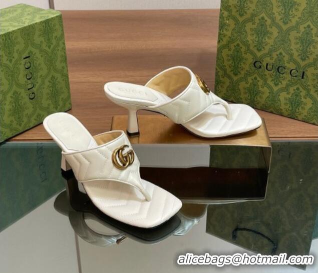 Sophisticated Gucci Double G Thong Slide Sandals 5.5cm in Chevron Leather White 427047