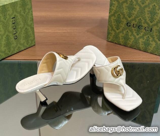 Sophisticated Gucci Double G Thong Slide Sandals 5.5cm in Chevron Leather White 427047