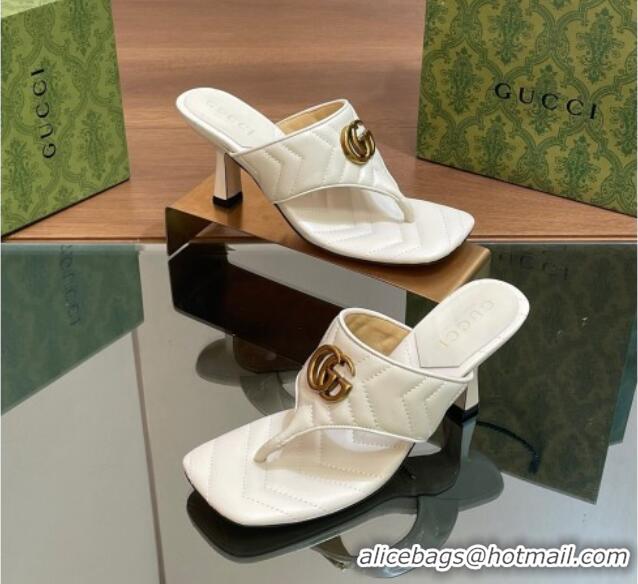 Sophisticated Gucci Double G Thong Slide Sandals 5.5cm in Chevron Leather White 427047