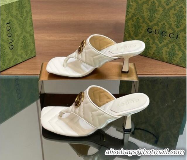 Sophisticated Gucci Double G Thong Slide Sandals 5.5cm in Chevron Leather White 427047