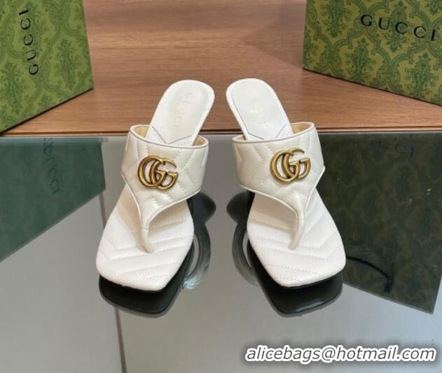 Sophisticated Gucci Double G Thong Slide Sandals 5.5cm in Chevron Leather White 427047