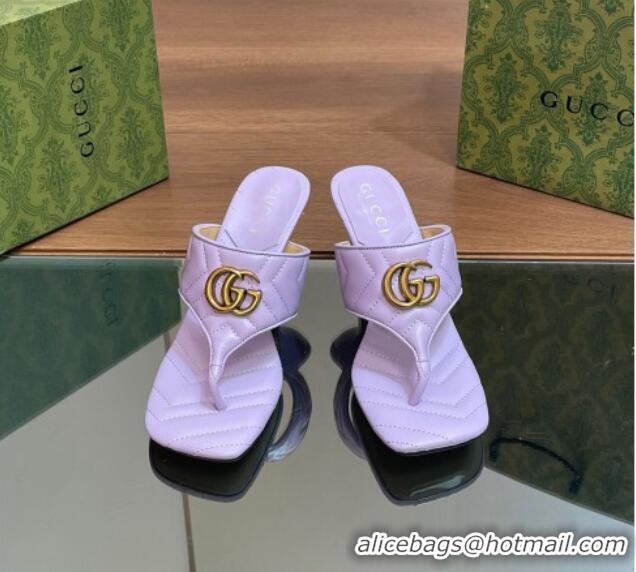 Unique Style Gucci Double G Thong Slide Sandals 5.5cm in Chevron Leather Purple 427048