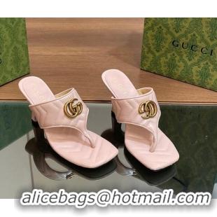 Luxurious Gucci Double G Thong Slide Sandals 5.5cm in Chevron Leather Light Pink 427049