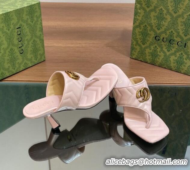 Luxurious Gucci Double G Thong Slide Sandals 5.5cm in Chevron Leather Light Pink 427049