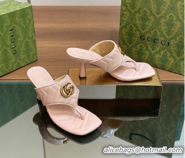 Luxurious Gucci Double G Thong Slide Sandals 5.5cm in Chevron Leather Light Pink 427049