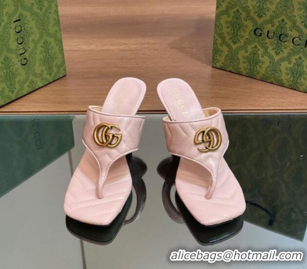 Luxurious Gucci Double G Thong Slide Sandals 5.5cm in Chevron Leather Light Pink 427049