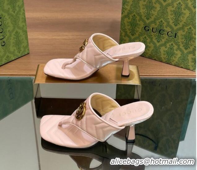 Luxurious Gucci Double G Thong Slide Sandals 5.5cm in Chevron Leather Light Pink 427049