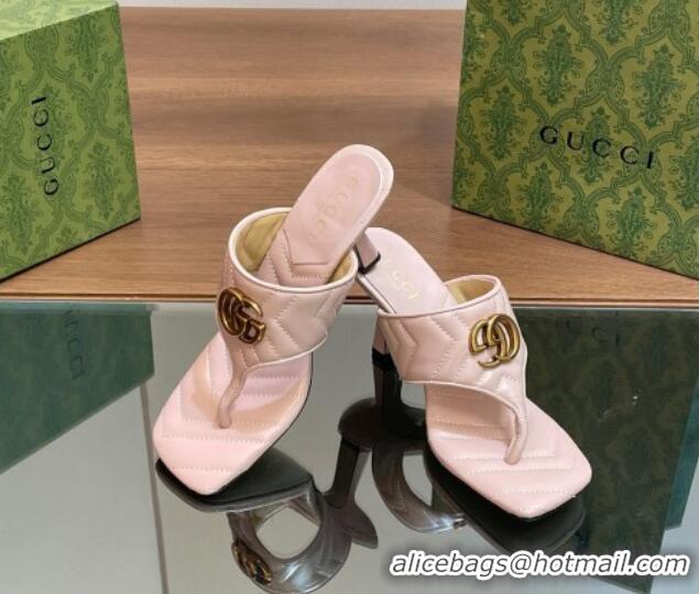 Luxurious Gucci Double G Thong Slide Sandals 5.5cm in Chevron Leather Light Pink 427049