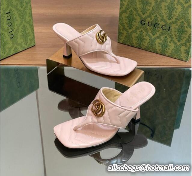 Luxurious Gucci Double G Thong Slide Sandals 5.5cm in Chevron Leather Light Pink 427049