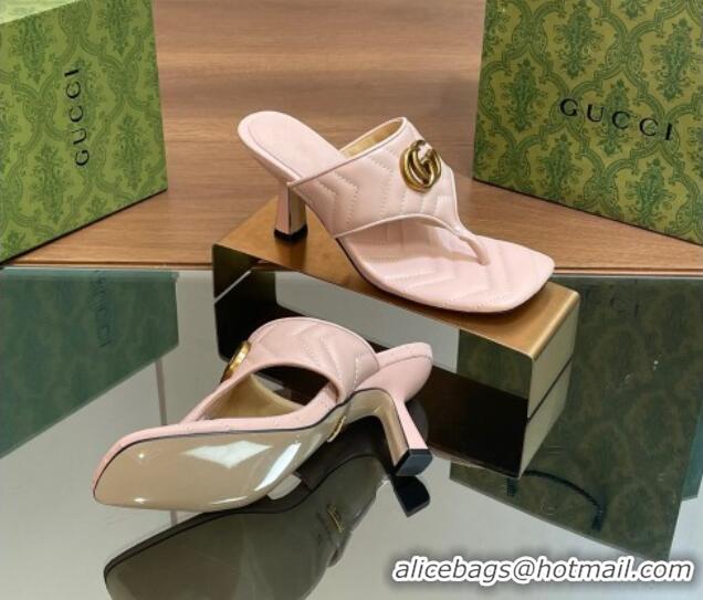 Luxurious Gucci Double G Thong Slide Sandals 5.5cm in Chevron Leather Light Pink 427049