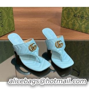 Trendy Design Gucci Double G Thong Slide Sandals 5.5cm in Chevron Leather Light Blue 427050