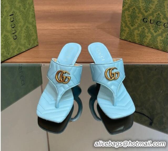 Trendy Design Gucci Double G Thong Slide Sandals 5.5cm in Chevron Leather Light Blue 427050