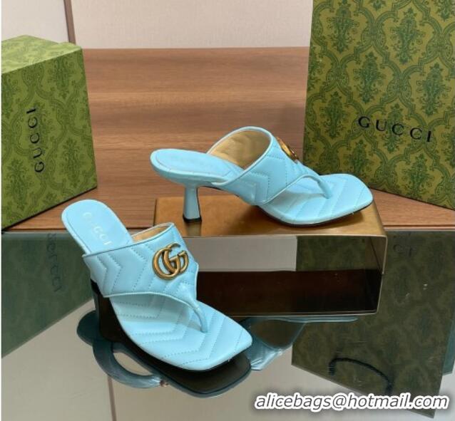 Trendy Design Gucci Double G Thong Slide Sandals 5.5cm in Chevron Leather Light Blue 427050