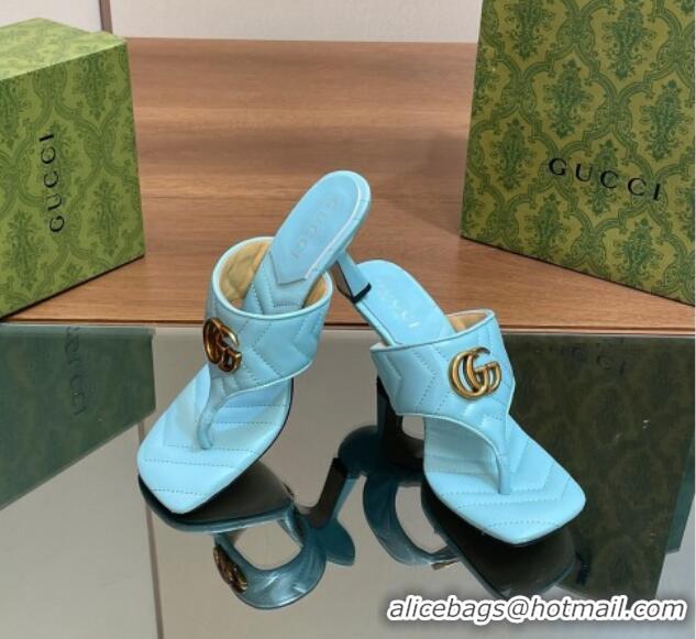 Trendy Design Gucci Double G Thong Slide Sandals 5.5cm in Chevron Leather Light Blue 427050