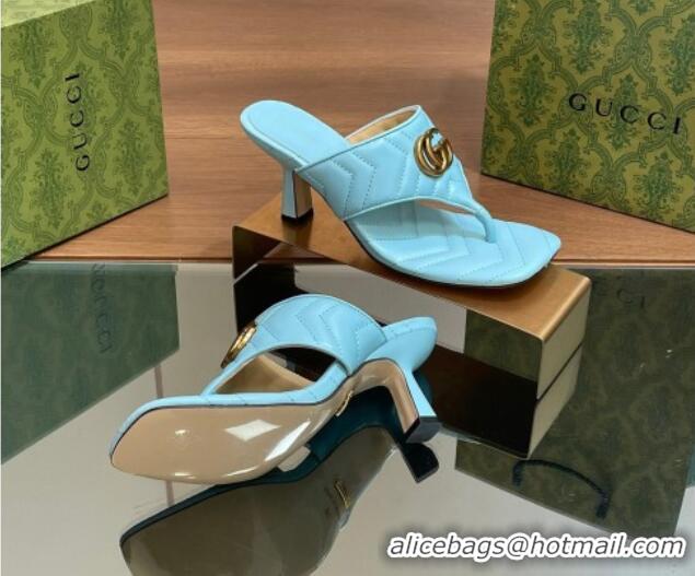 Trendy Design Gucci Double G Thong Slide Sandals 5.5cm in Chevron Leather Light Blue 427050