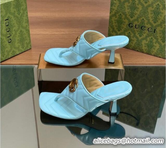 Trendy Design Gucci Double G Thong Slide Sandals 5.5cm in Chevron Leather Light Blue 427050