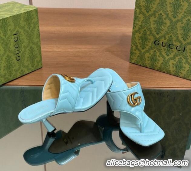 Trendy Design Gucci Double G Thong Slide Sandals 5.5cm in Chevron Leather Light Blue 427050