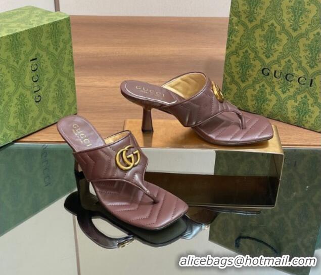 Best Grade Gucci Double G Thong Slide Sandals 5.5cm in Chevron Leather Dark Brown 427051