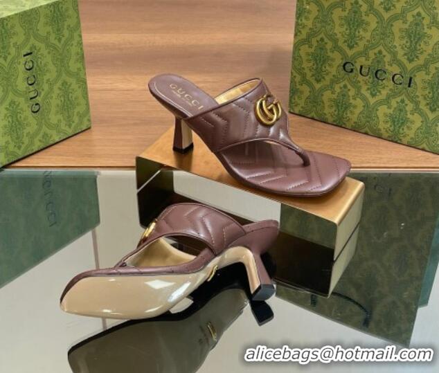 Best Grade Gucci Double G Thong Slide Sandals 5.5cm in Chevron Leather Dark Brown 427051