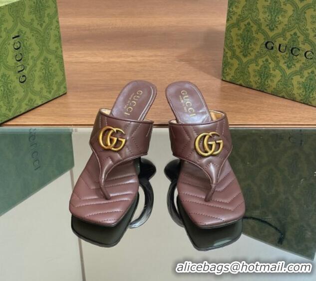 Best Grade Gucci Double G Thong Slide Sandals 5.5cm in Chevron Leather Dark Brown 427051