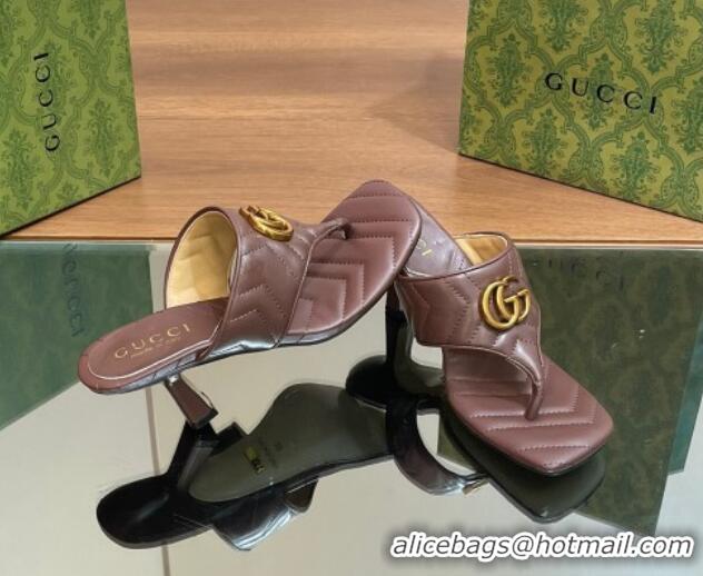 Best Grade Gucci Double G Thong Slide Sandals 5.5cm in Chevron Leather Dark Brown 427051