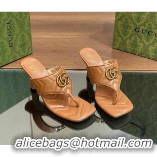 Low Price Gucci Double G Thong Slide Sandals 5.5cm in Chevron Leather Tan Brown 427052