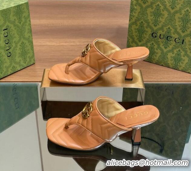 Low Price Gucci Double G Thong Slide Sandals 5.5cm in Chevron Leather Tan Brown 427052